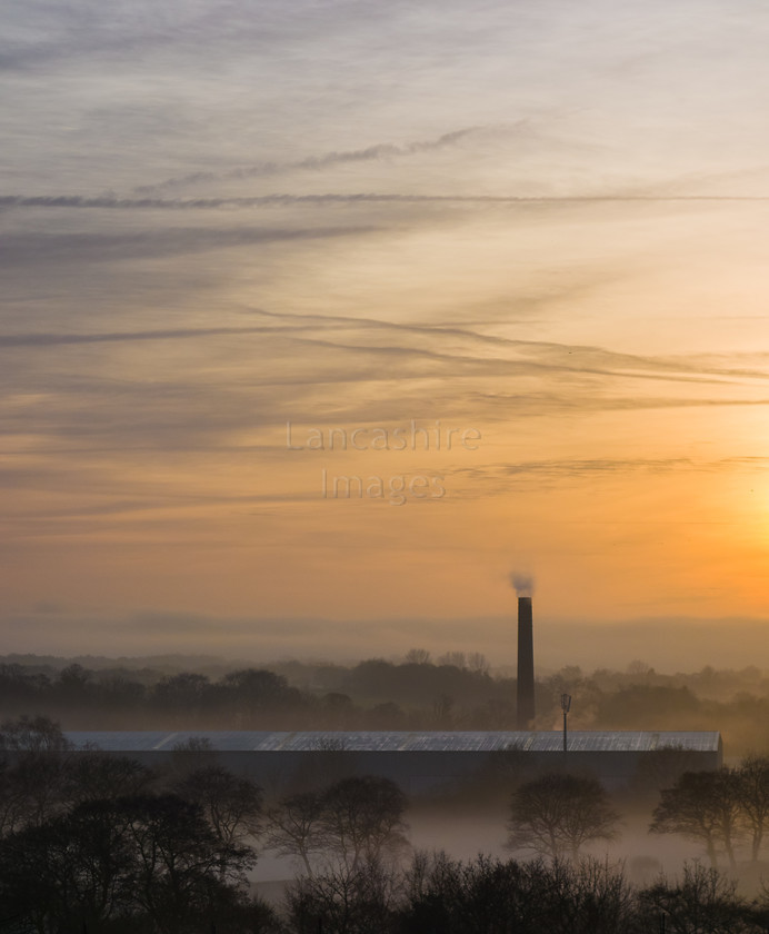 IMG 0248 
 Misty sunset over factory in Adlington, Lancashire 
 Keywords: Adlington, sunset, weather, industry, mist, fog